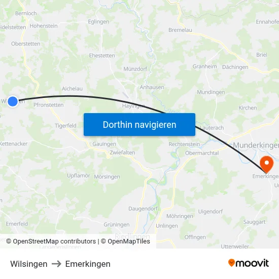 Wilsingen to Emerkingen map