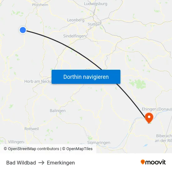 Bad Wildbad to Emerkingen map