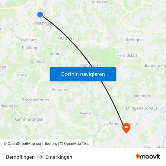Bempflingen to Emerkingen map