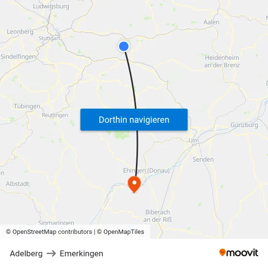 Adelberg to Emerkingen map