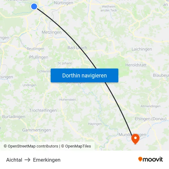 Aichtal to Emerkingen map