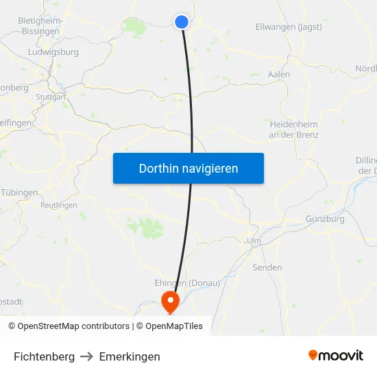 Fichtenberg to Emerkingen map