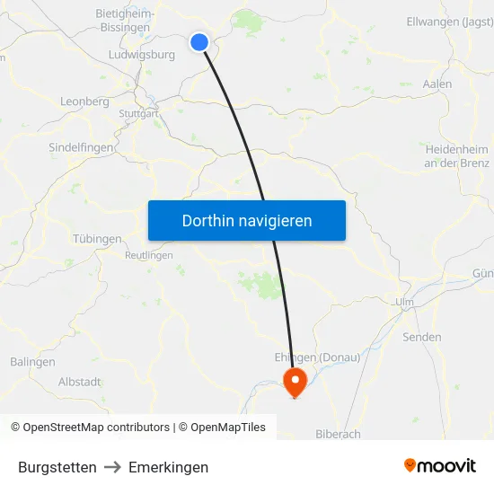 Burgstetten to Emerkingen map
