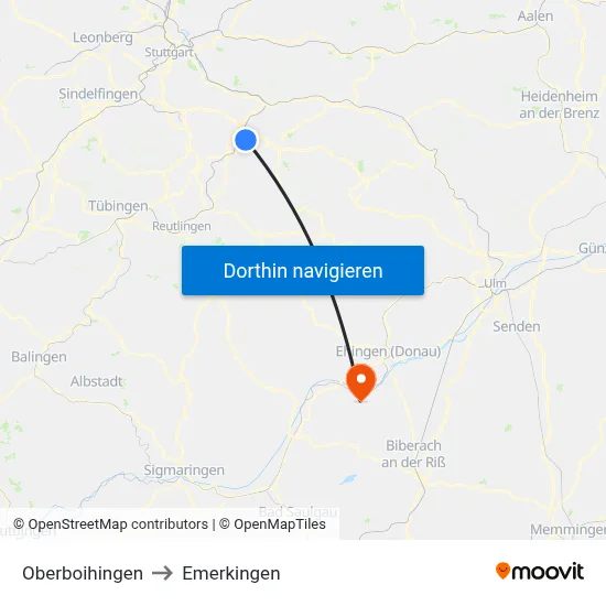 Oberboihingen to Emerkingen map
