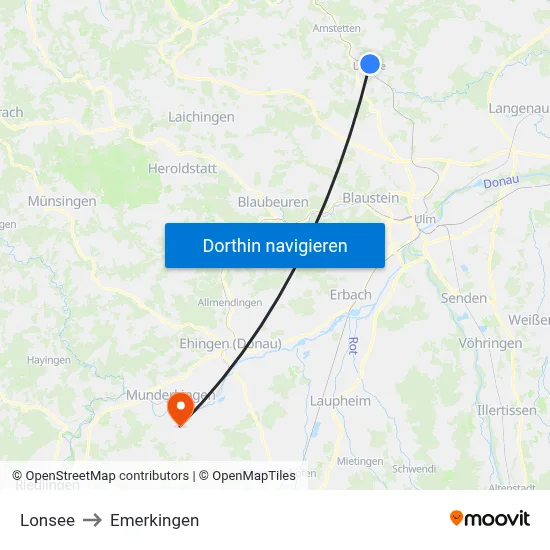 Lonsee to Emerkingen map