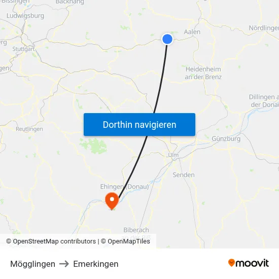 Mögglingen to Emerkingen map