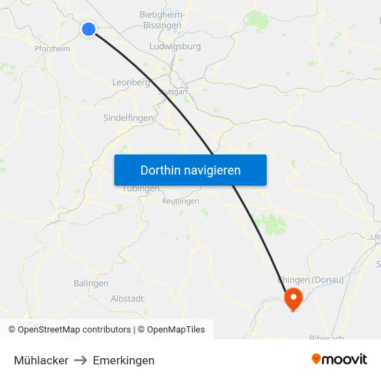 Mühlacker to Emerkingen map