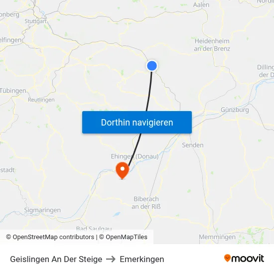 Geislingen An Der Steige to Emerkingen map