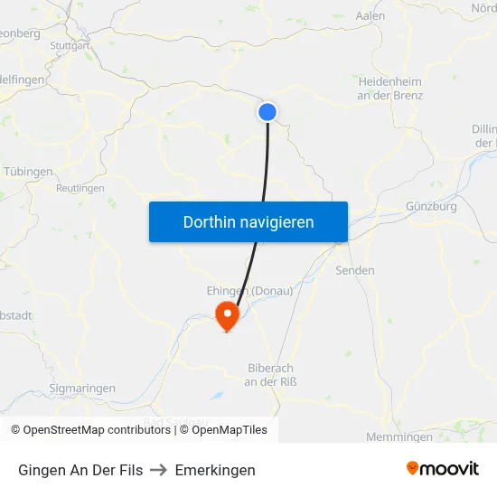 Gingen An Der Fils to Emerkingen map