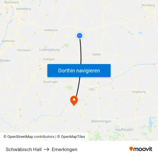 Schwäbisch Hall to Emerkingen map