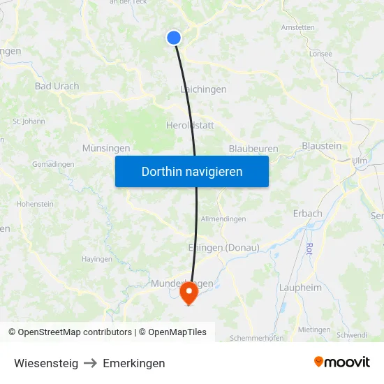 Wiesensteig to Emerkingen map