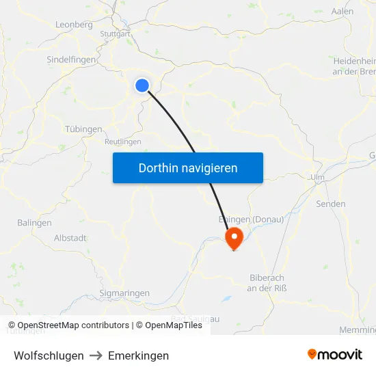 Wolfschlugen to Emerkingen map