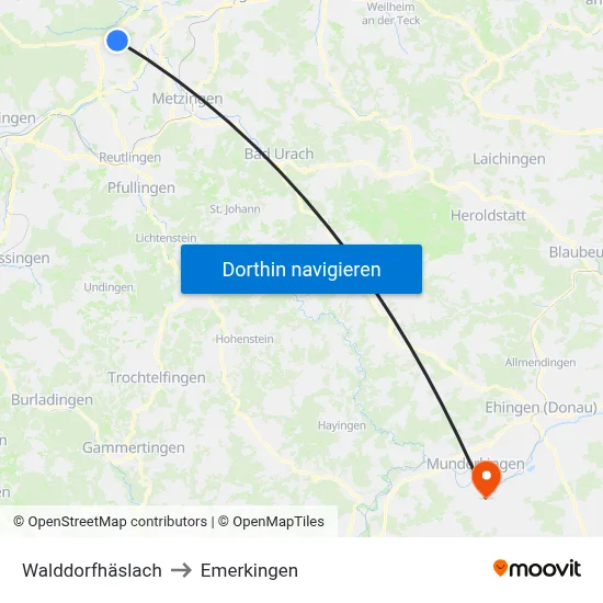 Walddorfhäslach to Emerkingen map