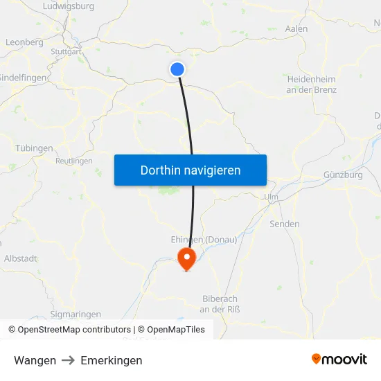 Wangen to Emerkingen map