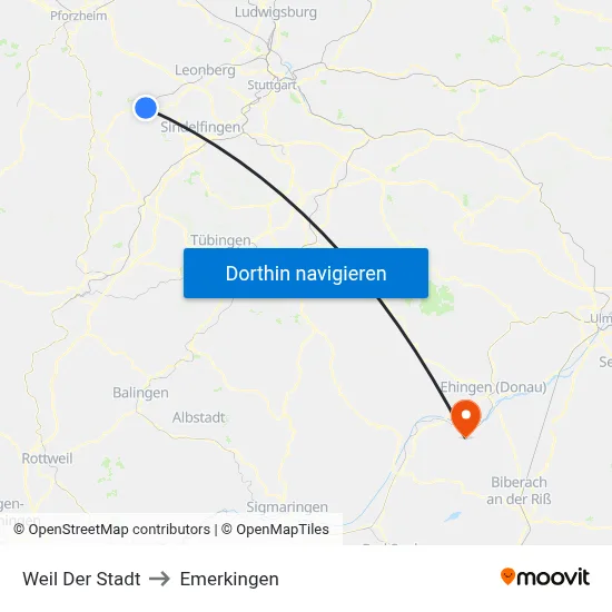 Weil Der Stadt to Emerkingen map
