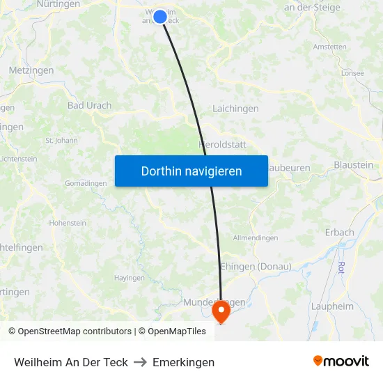 Weilheim An Der Teck to Emerkingen map