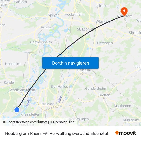 Neuburg am Rhein to Verwaltungsverband Elsenztal map