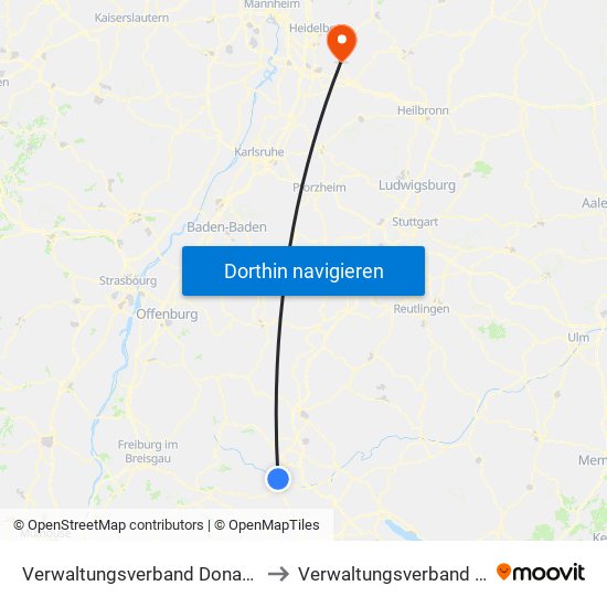 Verwaltungsverband Donaueschingen to Verwaltungsverband Elsenztal map