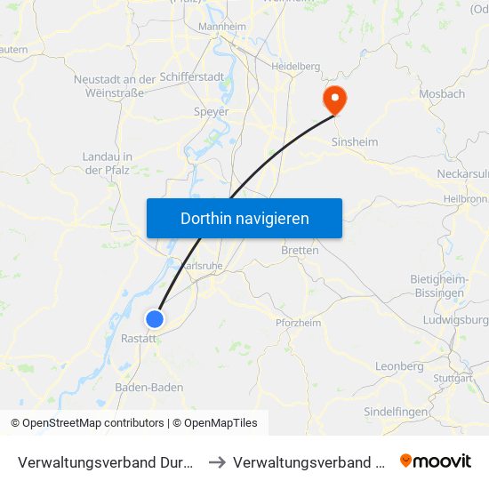 Verwaltungsverband Durmersheim to Verwaltungsverband Elsenztal map