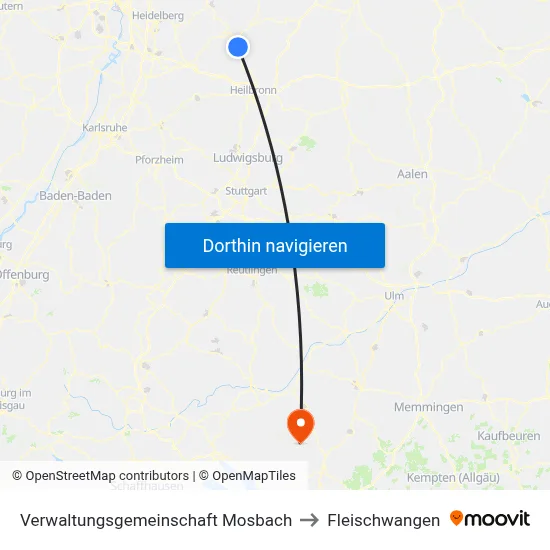 Verwaltungsgemeinschaft Mosbach to Fleischwangen map
