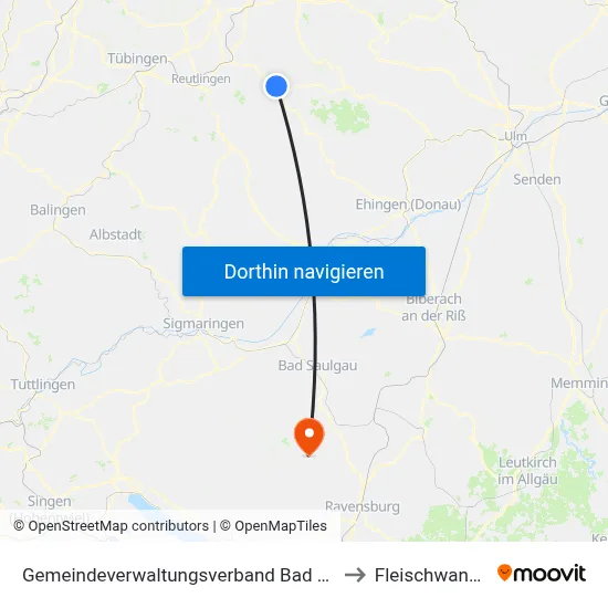 Gemeindeverwaltungsverband Bad Urach to Fleischwangen map
