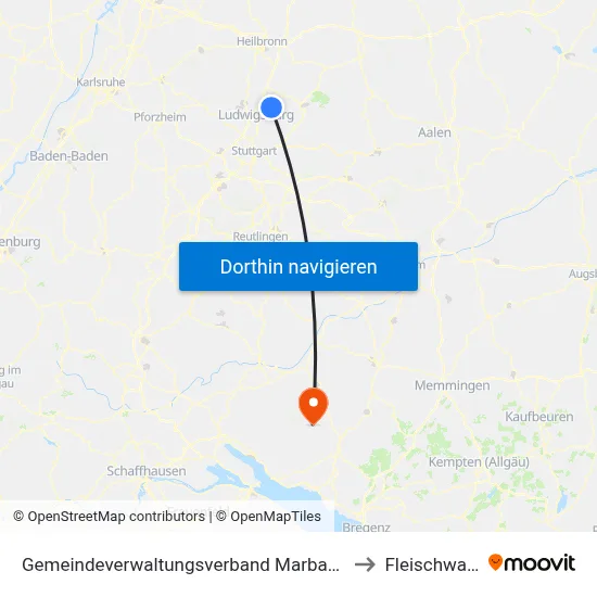 Gemeindeverwaltungsverband Marbach am Neckar to Fleischwangen map