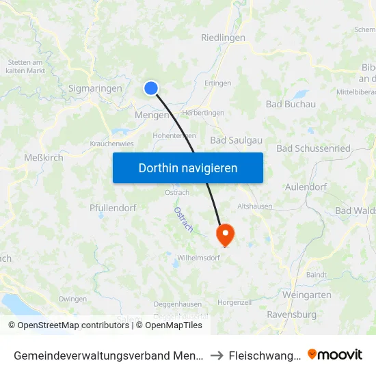 Gemeindeverwaltungsverband Mengen to Fleischwangen map