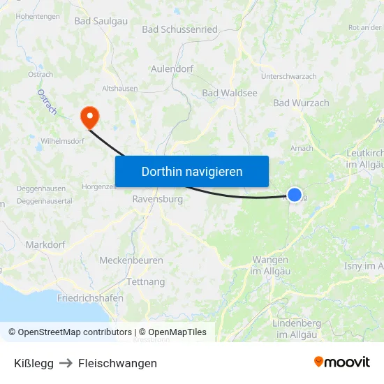Kißlegg to Fleischwangen map