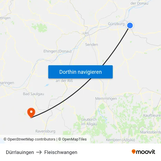 Dürrlauingen to Fleischwangen map