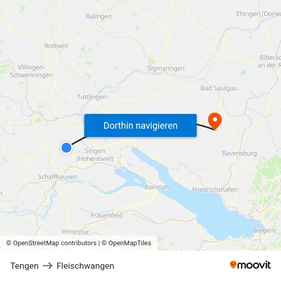 Tengen to Fleischwangen map