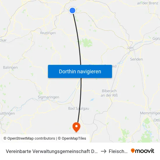 Vereinbarte Verwaltungsgemeinschaft Der Stadt Kirchheim Unter Teck to Fleischwangen map