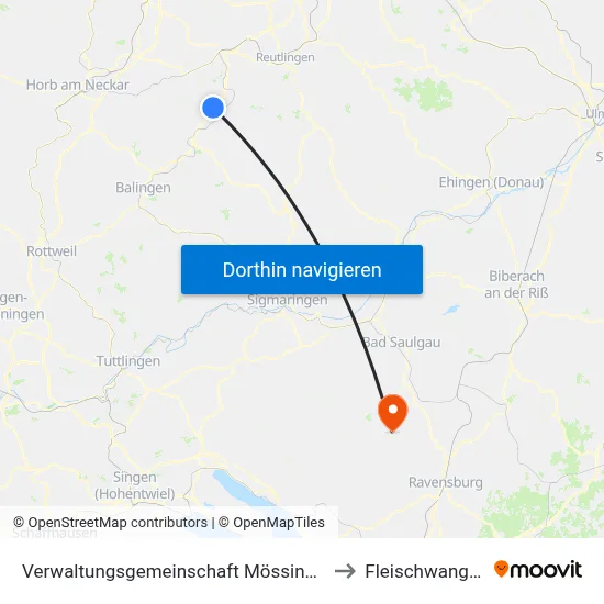 Verwaltungsgemeinschaft Mössingen to Fleischwangen map