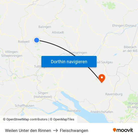 Weilen Unter den Rinnen to Fleischwangen map