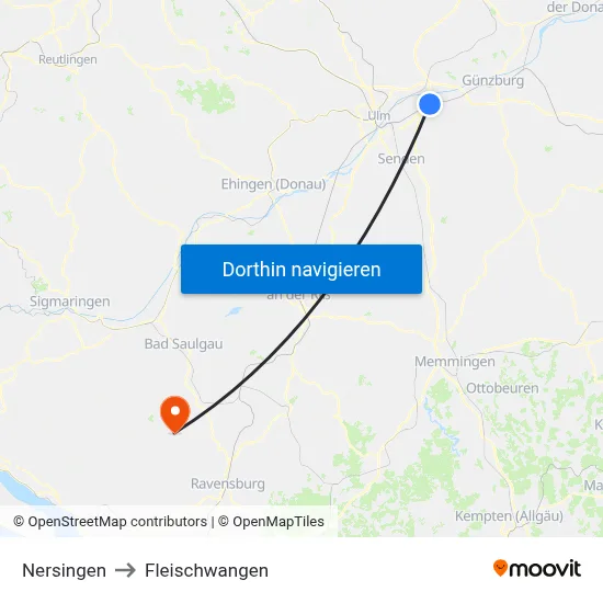 Nersingen to Fleischwangen map