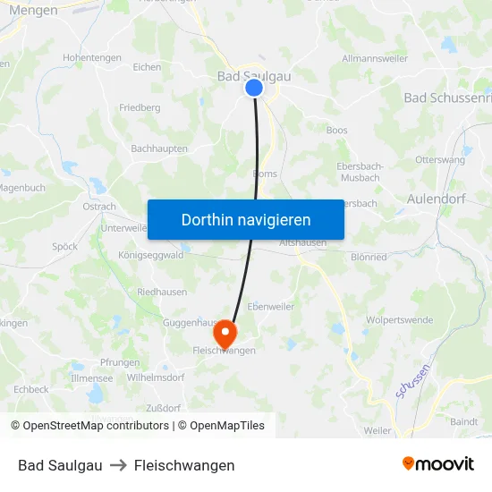 Bad Saulgau to Fleischwangen map