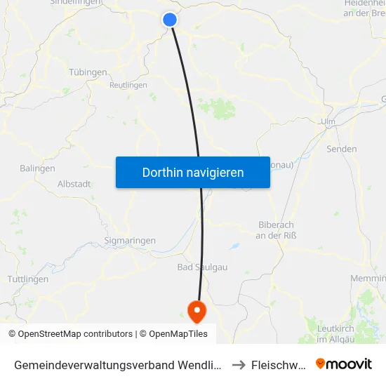Gemeindeverwaltungsverband Wendlingen am Neckar to Fleischwangen map