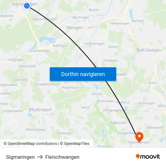 Sigmaringen to Fleischwangen map