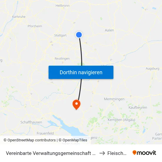 Vereinbarte Verwaltungsgemeinschaft Der Stadt Schorndorf to Fleischwangen map