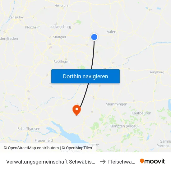 Verwaltungsgemeinschaft Schwäbisch Gmünd to Fleischwangen map