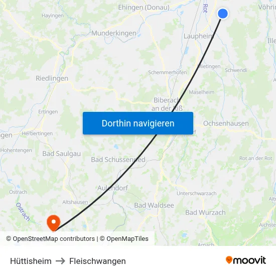 Hüttisheim to Fleischwangen map