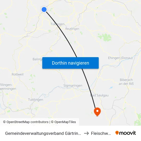 Gemeindeverwaltungsverband Gärtringen/Ehningen to Fleischwangen map