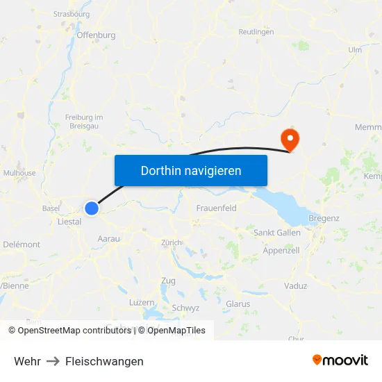 Wehr to Fleischwangen map