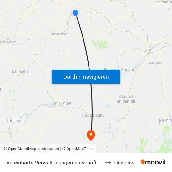 Vereinbarte Verwaltungsgemeinschaft Der Stadt Nürtingen to Fleischwangen map
