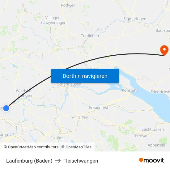 Laufenburg (Baden) to Fleischwangen map