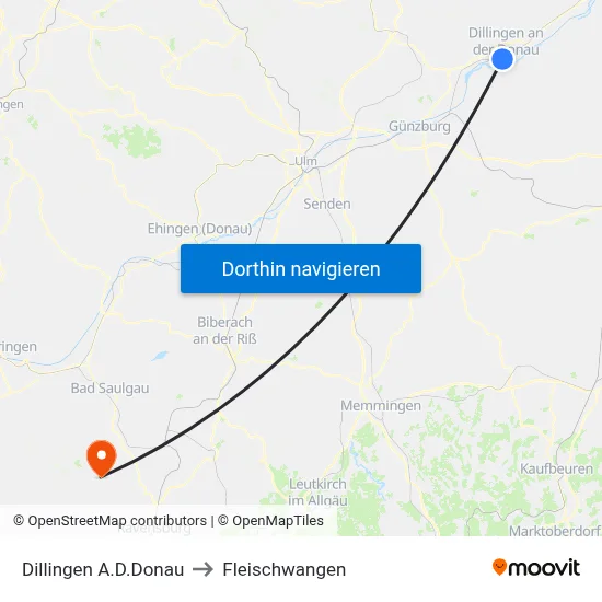 Dillingen A.D.Donau to Fleischwangen map
