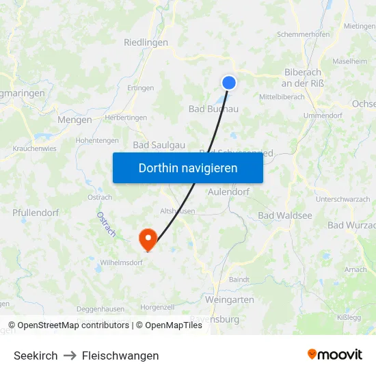 Seekirch to Fleischwangen map