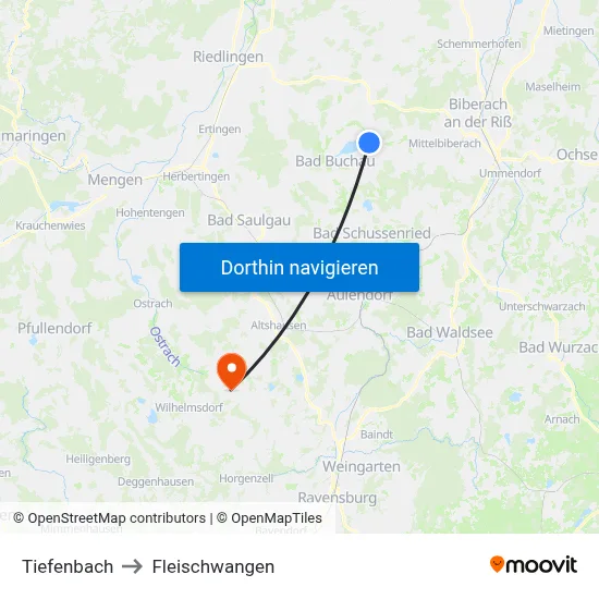 Tiefenbach to Fleischwangen map