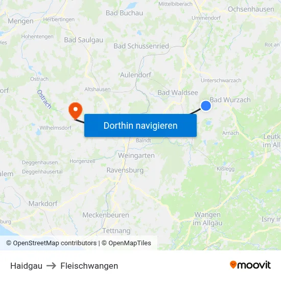 Haidgau to Fleischwangen map