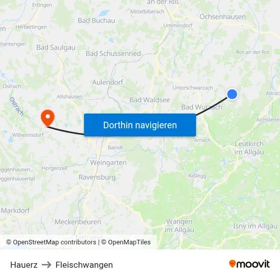 Hauerz to Fleischwangen map