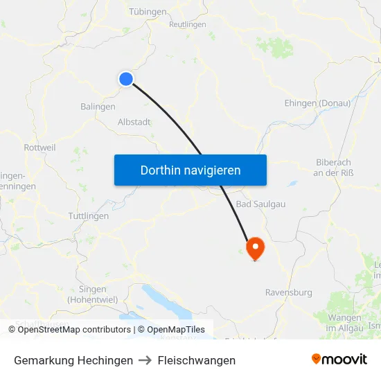 Gemarkung Hechingen to Fleischwangen map